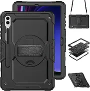 [AVAKOT] Case for Samsung Tab S9 Plus Case 12.4 Inch 2023 | Full Body Cover with 360 Rotating Hand Strap & Shoulder Strap Heavy Duty Shockproof Case for Galaxy S9+ / S9 Plus Tab SM-X810/X816B | Black