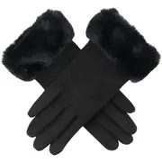 Wicked Sista Poppy Faux Fur Cuff Gloves Winter Hand Warmer One Size Black