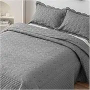 3-Piece Queen Quilt Sets with Pillow Shams Grey Full/Queen Size Quilted Bedding Sets Lightweight Bedspread Soft Reversible Coverlet for All Season (Color : Gray D, Size : 250x250cm-98x98)