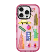 iPhone 16 Pro Impact Case MagSafe Compatible New York City retro art - nyc symbols silkscreen and riso