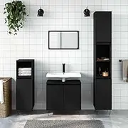 Bathroom Cabinet Black 58x33x60 cm, Engineered Wood with Modern Iron Legs, 2-Door Ample Storage Vanity Sink Console for Bathroom Organization