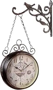 Double-Sided Outdoor Garden Clock - Outdoor Wrought Iron Garden Clock Fashion Double-Sided Wall Metal Clock Wall ClockClock with Bell Shape (A)
