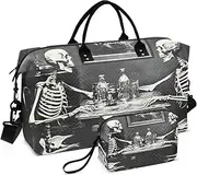 [ZRYSMY] Skeletons Drink Table Gothic Duffel Bag for Traveling, Travel Bag Gym Bag, with Multiple Interior Pockets Shoulder Weekender Bag for Women Men with Toiletry Bag 20.5L x 1.9W x 13.8H