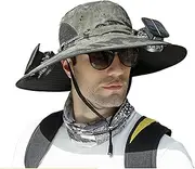 [Generic] Fan Hat Solar Powered, Solar-Powered Wide Brim Hat with Dual Fans, UPF 50+ Waterproof Design, USB/Solars Charging & Removable for Outdoor Fishing, Beach, Hiking