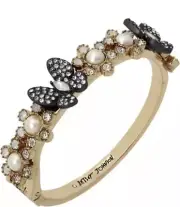 Betsey Johnson Faux Pearl & Crystal Butterfly & Flower Bangle Bracelet NEW