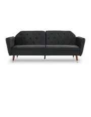 [Sarantino] 3 Seater Sofa Bed Lounge Futon Couch Modular Furniture Home Faux Velvet Fabric Black