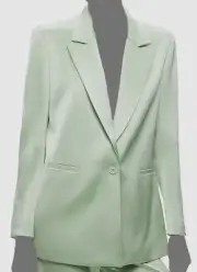 Alice + Olivia Women's Green Denny Satin Boyfriend Suit Blazer Size 14