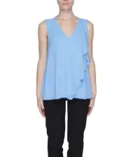 Sandro Ferrone leevele VNeck Ruffle Top Women Light Blue Blouses