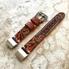 Brown and Orange Embossed Handmade Leather Watch Band Strap for Fitbit Charge 3