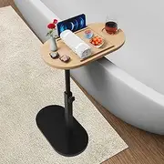 Bamboo Bathtub Tray Table with Sturdy Base & Thick Metal Bracket, Adjustable Height, Perfect Bathroom Tub Accessories, Bed Side Desk, Sofa End Table
