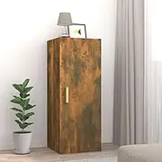 Smoked Oak Wall Cabinet, 34.5x34x90 cm, Engineered Wood Shelves for Wall Decor, Wood Frame Hanging Shelf Organizer, Oak Floating Shelf Bracket