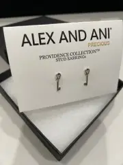 NWT Alex and Ani ~SKELETON KEY~ Providence COLL Silver Plated Post Earrings