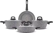 Karaca Gris BioGranite 7 Piece Granite Cookware Pot and Pan Set, Non-Stick Coating, Dishwasher-Safe & Induction Pot Set, Granite Pots and Pans, 3 Pots with 3 Glass Lids and 1 Frying Pan