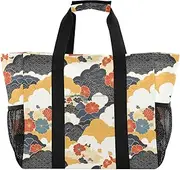 [sanluoli] Bag Foldable Beach Bag With Compartments Canvas Travel Laundry Bag, Japanese Style Flowers Clouds, 1 size