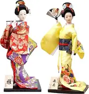 Set 2 Pieces Traditional Japanese Dolls Geisha Girl Geiko Kimono Ancient Doll Home Collection Art Decoration,A1,12 inch/4161 (Color : E27, Size : 12 inch)