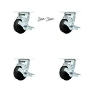 4 Inch Rubber on Steel Caster Set with Ball Bearings 4 Brake 2 Swivel Lock SCC