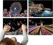 for Adults - Paper Rainbow Painting Sketch City Series Night Scene Rainbow Painting Sketch Painting Craft Set Kit with Canvas for Adults