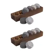 2x 6pc Bartender Granite Whisky Disc Cooling Stone Set w/ Wooden Base Tray
