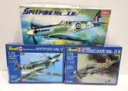1/72 3 KIT LOT ACADEMY SPITFIRE XIVC + REVELL HURRICANE II B + SPITFIRE MK V