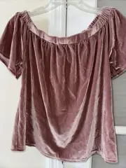 NWT Abercrombie Top Crushed Velvet Elastic Neckline Dusty Blush Flutter Sleeves