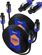 Foboiu 2Pack 40 ft Speakon to Speakon Cables, Professional 14 AWG Audio Cord DJ Male Speaker Cable Wire with Twist Lock, for Audio Amplifier
