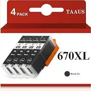 TAAUS Compatible Canon PGI-670XL Ink Cartridge for PIXMA MG5760 MG5765 MG5766 MG6860 MG6865 MG7760 MG7765 MG7766 PIXMA TS5060 TS6060 TS8060 TS9060 (Black) 4 Pack