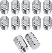 BEADNOVA Hexagon Metal Valve Stem Caps Chrome Caps for Tires Valve Caps (12pcs Pack) Silver