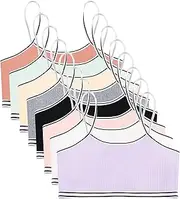 [FEOYA] Teen Girls Sport Bra Kids Crop Top Seamless Training Bras Cotton Wire Free Underwear Top Stretch Bralette Vest with Removable Pad Wide Strap for 8-14 Years 2 Pieces