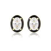 GEORGINI REFLECTION OVAL STUD EARRINGS GOLD & BLACK ENAMEL