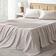 Andency King Size Sheets Set 4 Pieces, Oatmeal Super Soft Sheets for King Size Bed, Microfiber King Sheet Set, Deep Pocket Up to 16", Hotel Luxury Breathable & Cooling Bedding Sheets & Pillowcases