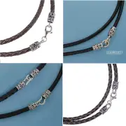 Antiqued Sterling Silver Round Genuine Leather Cord Necklace, Hook/Lobster Clasp