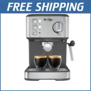 Space-Saving Stainless Steel Espresso Machine with Frothing Wand - 15-Bar Power