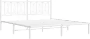 ** vidaXL Metal Bed Frame with Headboard - King Size 183x203 cm - Sturdy Steel Frame - White - Elegant and Modern Design - Bedroom Furniture