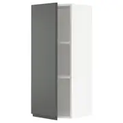 METOD wall cabinet with shelves, white/Voxtorp dark grey, 40x37x100 cm