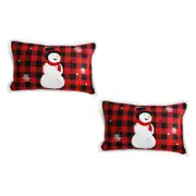 SOGA 2X 30cm Red Lumbar Throw Pillows with Christmas Snowman