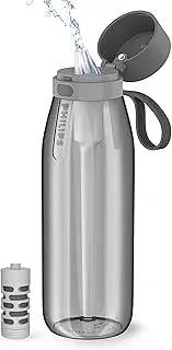 Philips GoZero Everyday Filtered Water Bottle with Philips Everyday Water Filter, BPA Free, Purify Tap Water into Tastier Healthy Drinking Water, Tritan Plastic, 36 oz, Grey