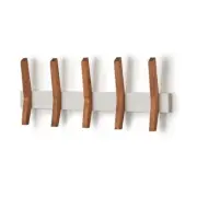 TRINITY Coat Rack Handmade White, 5-Wooden Hooks Walnut Stained Hand Shaped