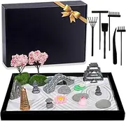 Bbiamsleep Zen Garden Kit for Desk, 9.8 x 7 Inch Mini Zen Sand Garden with 6 Tools, 27 Accessories for Home Office Desktop Japanese Decor