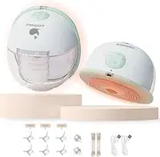 BLESSOURCE Wearable Breast Pump Hands Free, Heated Pump Breast with Soft Double Fit Flange, Portable Electric Pump with 3 Modes & 9 Suction Levels, Low Noise, Leak-Proof, 24 mm Flange, 2 Pcs