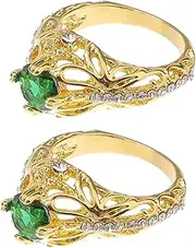 [Baluue] Fine Crafted Emerald Zircon Ring Set Women's Fashion Jewelry for Engagement Wedding for Special Days