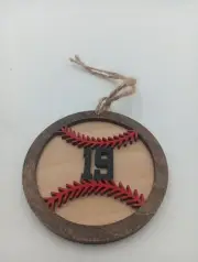 Number 19 Baseball Christmas Round Ornament Wood Cutout Print 4" With String