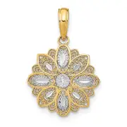 14K Yellow & Rhodium W/Rhodium And D/C Filigree Flower Charm