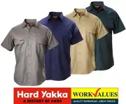 HARD YAKKA- MENS 100% COTTON DRILL SHORT SLEEVE WORK TRADE SHIRTS - Y07510