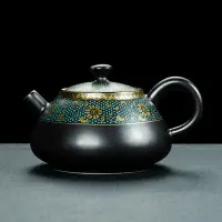 在飛比找樂天市場購物網優惠-老段泥茶壺家用堆花鎏金陶瓷功夫茶具單壺復古日式過濾泡茶壺