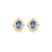 9ct Gold Created Ceylon Sapphire & Diamond Stud Earrings in Blue