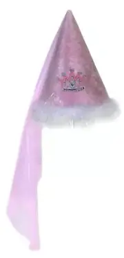 New Girl's Pink Princess Cone Hat With Train Play Dress Up