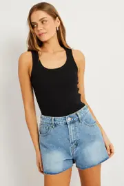 Black Singlet Top Contrast Stitch - Size XXS, Women's Singlet