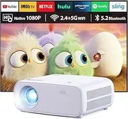 Projector with WiFi Bluetooth, Mini Outdoor/Home Video Projector, Full HD Native 1080P Portable Projector 4K Home Cinema 18000 Lumens, Compatible with iPhone/Android