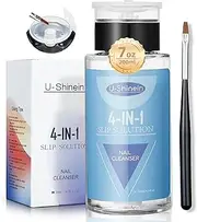 U-Shinein 200ml Nail Slip Solution, 4-in-1 Poly Nail Gel Slip Solution Poly Nail Extension Gel Liquid Slip Solution Builder Gel, Nail Cleaner Liquid Nail Polish Remover with Nail Brush Nail Art
