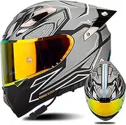 Bluetooth Motorcycle Dual Visor Full Face Helmet, ECE Approved Motorcycle Helmets Unisex Adult, FRP Shell Motorbike Street Helmet, Lightweight Motocross Off Road Helmet A2,S=55-56cm